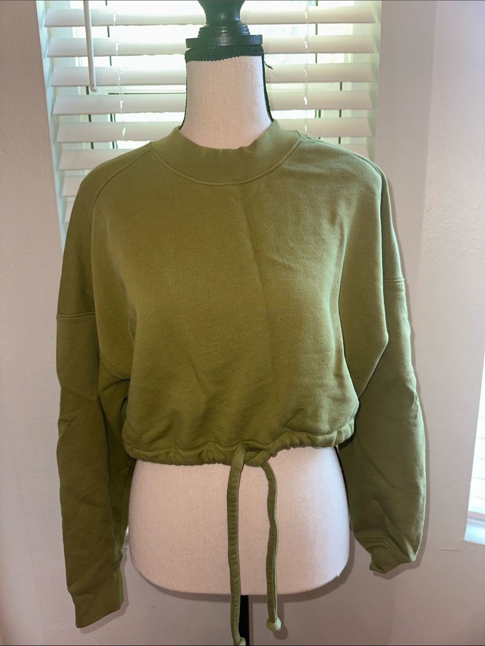 Rebecca Taylor Olive Green Drawstring Hem Sweatshirt